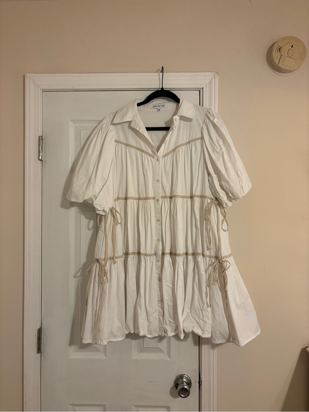 White Tiered Button-Front Mini Dress